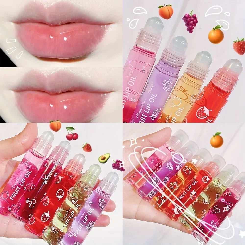 Fresh Fruit Roll-on Lip Balm Lip Makeup Primer Moisturizing Clear Transparent Lip Oil Long Lasting Hydrating Lip Gloss Cosmetics