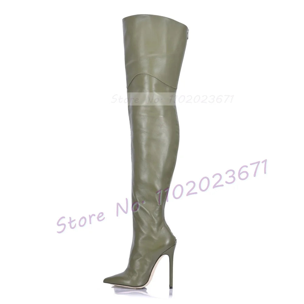 Pointy Thigh High Boots With Full Back Zipper Women Leather Splicing Slim Long Boots Ladies Sexy Casual High Heels Winter Shoes