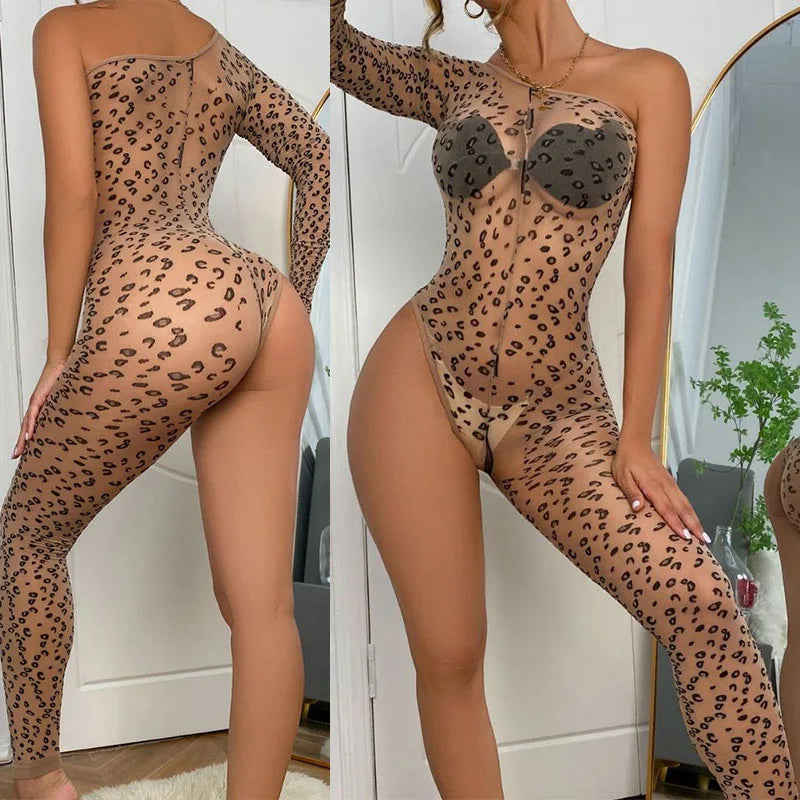 Hot Sexy Leopard Bodystockings Sexy Lingerie Women Lace Underwear Fishnet Bodysuit Erotic Cosplay Costume Roleplay Sex Set