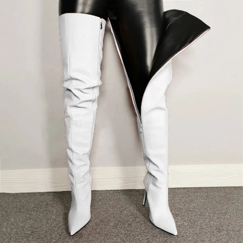 Big Size 40-46 High Heels Women's Over-the-knee Boots Pu Leather Stiletto Knee Boots Leg Boots For Girls