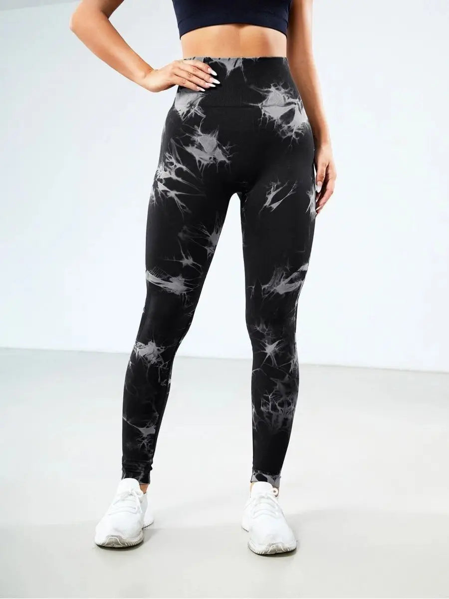 Women Tie Dye Yoga Pants Sports Leggings Seamless High Waist Push Up