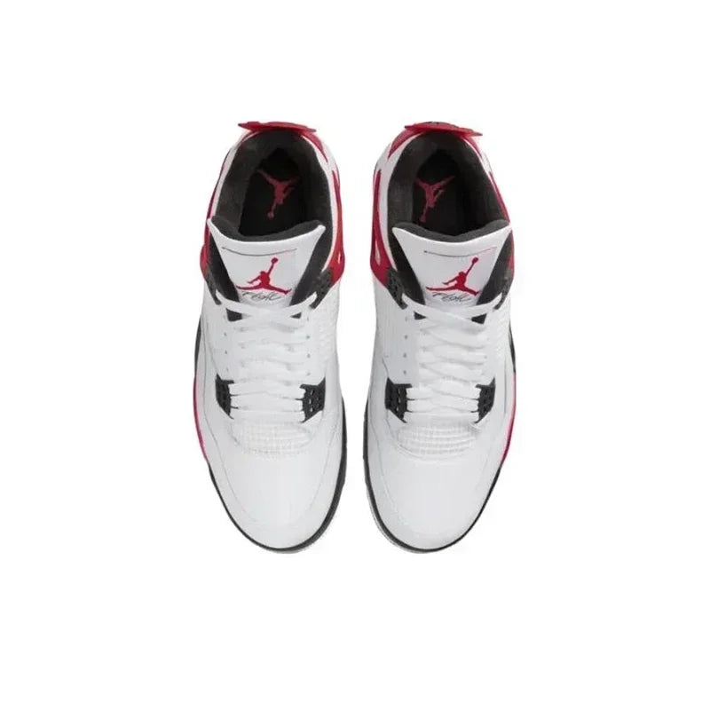 Original Nike Air Jordan 4 "Neutral Grey" "Red Cement" Comfortable Retro Basketball Shoes Men's White and Black and Red DH6927-161