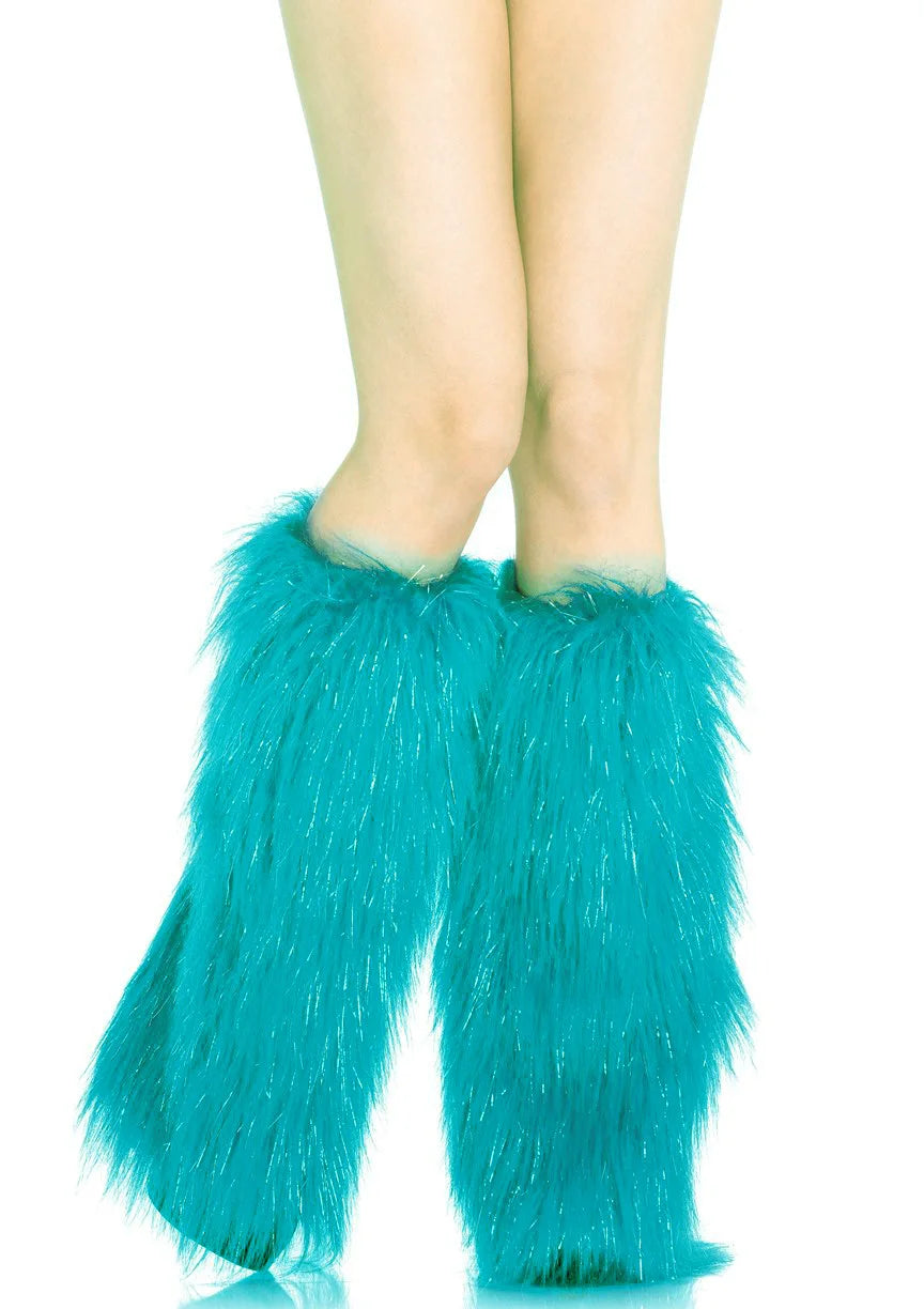 45cm Fuzzy Faux Fur Leg Warmers Fur Heels Long Boots Cuff Cover Has Elasticity One Pair Dionysia Boot Cover Carnival Green