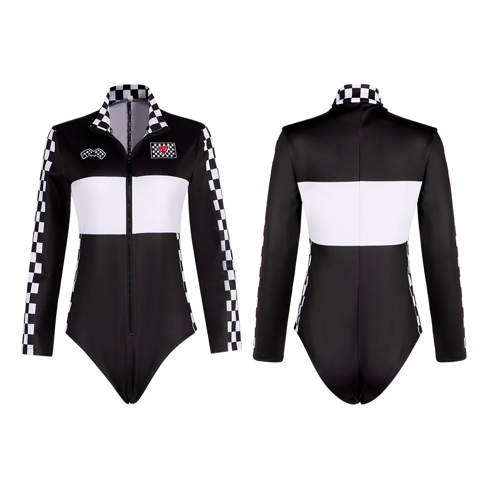 Women Race Car Driver Jumpsuit Halloween Sexy Bodysuit Cosplay Costume Long Sleeves Car Game Racer Girl Cheerleaders Uniform