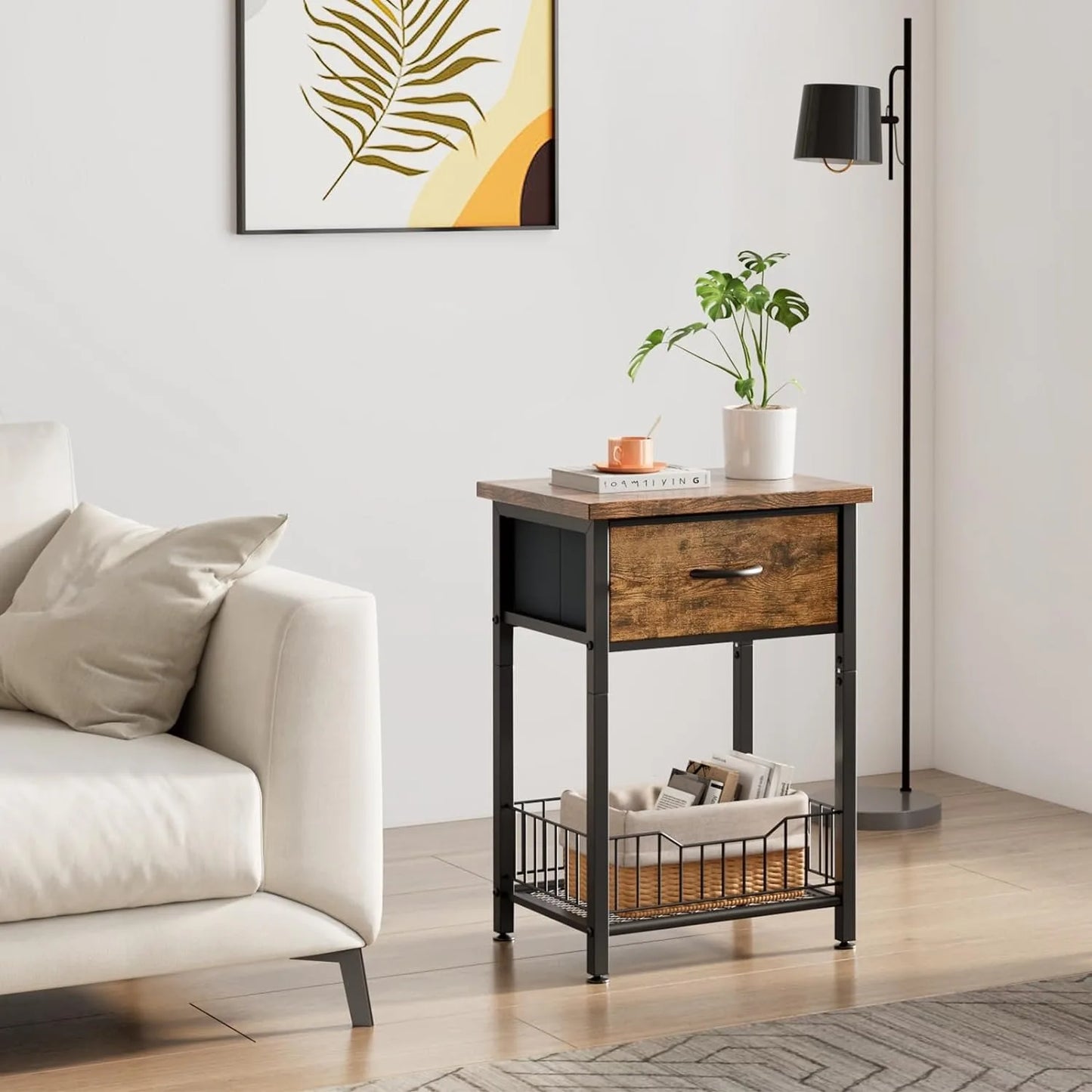 Modern Nightstand End Tables Tall Night Stand with Storage Shelves,Narrow Side Table for Small Space Living Room Bedroom Office