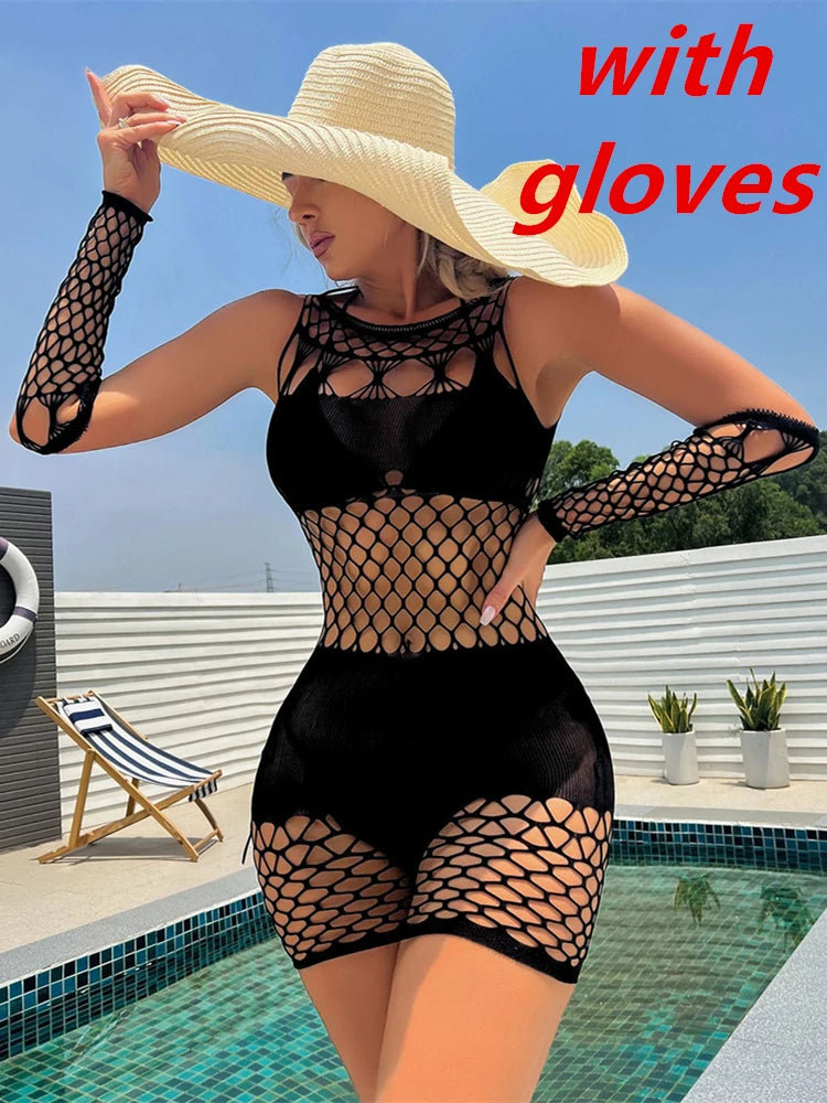 New Fashion Women's Fishing Net Mini Bodycon Dress Mesh See Through Short Skirt Nightclub Ladies Fishnet Transparent Nightdress