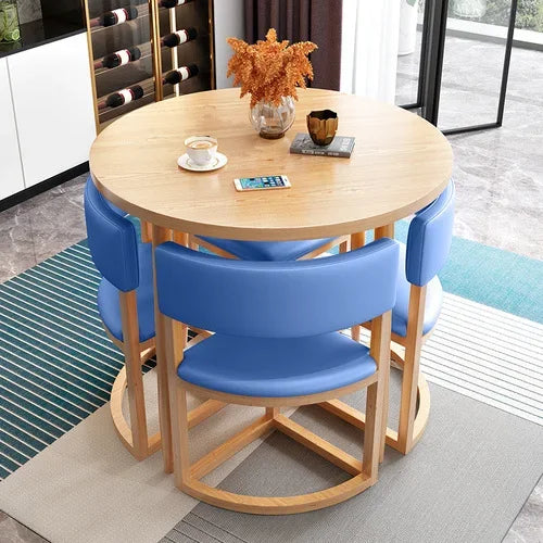 Round Mobile Dining Tables Set Kitchen 4 Chairs Center Wood Table Extendable Luxury Floor Mesa Comedor Home Furniture