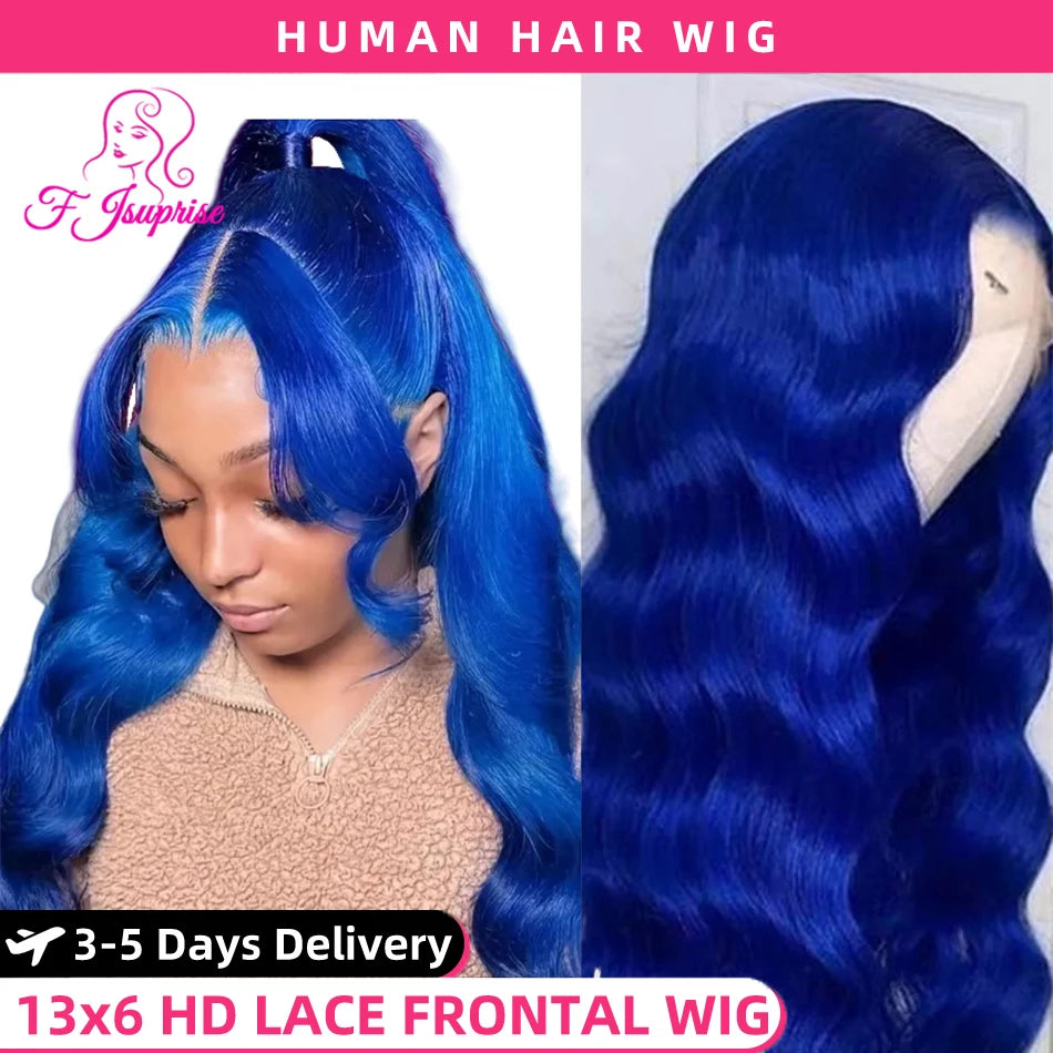 Navy Blue 13X6 Body Wave Lace Front Human Hair Wigs On Sale 13X4 Glueless Brazilian 30 Inch Royal Blue Colored Lace Frontal Wig