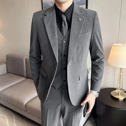 S-7XL (Blazer + Vest + Trousers) Men's Elegant Fashion Business Variety of Gentlemen Casual Formal Suit Three-piece Suit