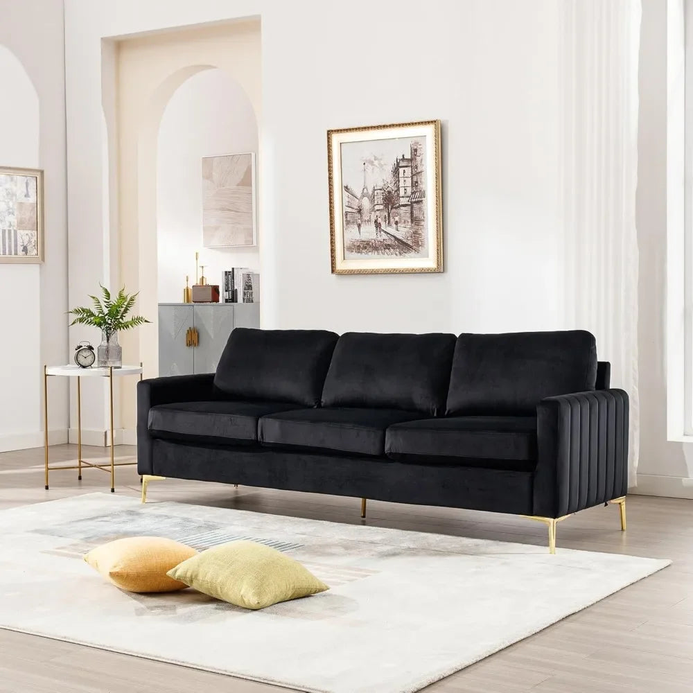 Sofa and Loveseat Set 2 Piece, Comfy Velvet Tufted Couch and Loveseat Sets Living Room Furniture Sets with Gold Leg, Modern