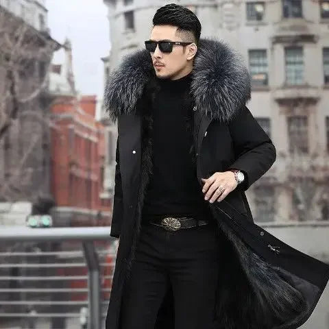 Bomber Jackets for Men Thick Warm Coat New Style Pie Overcomes Men’s Fur Mid-length Thick Warm Mink Fur Coat Fur One Detachable