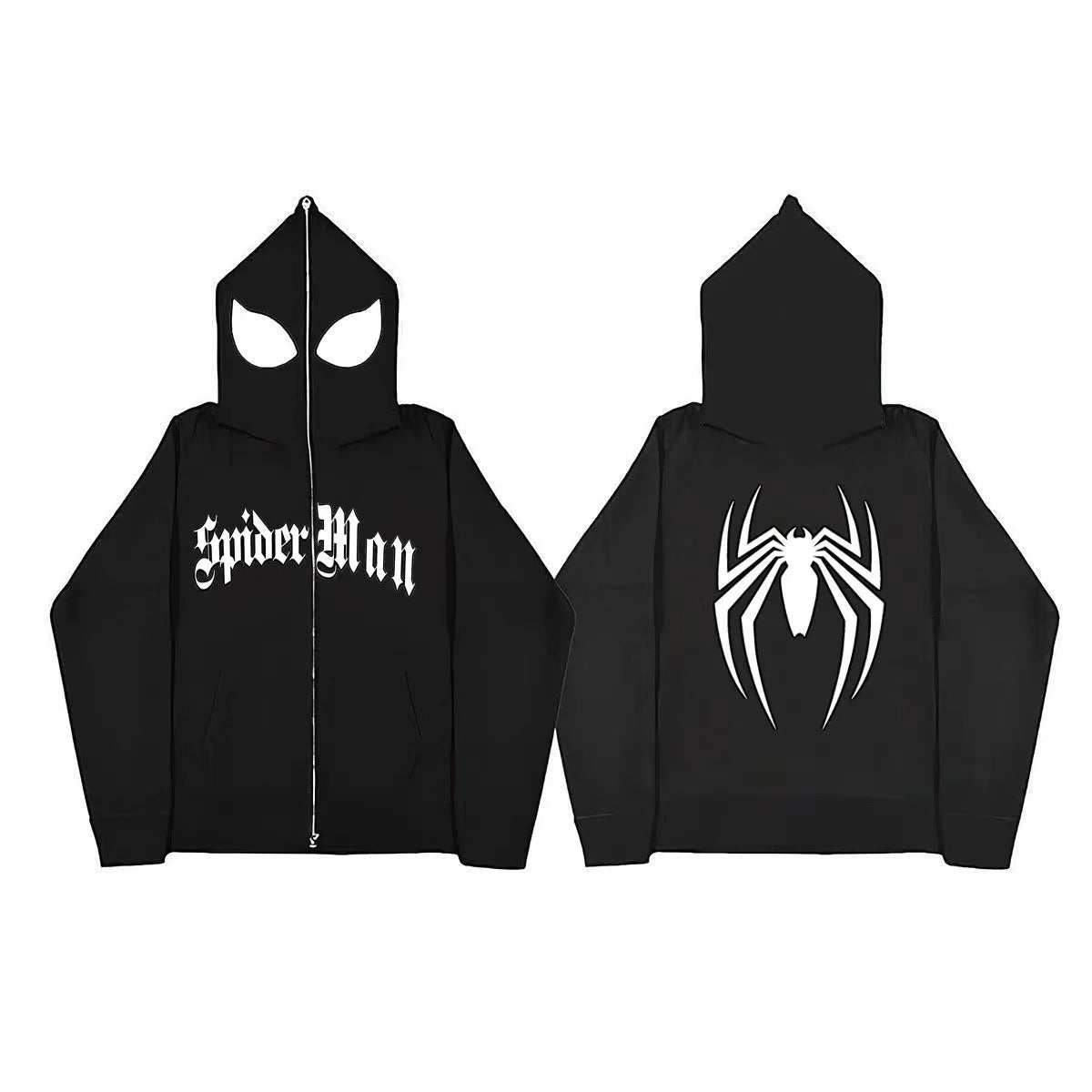 Y2k Spider Print Hoodies Women Men Hip Hop Zipper Long Sleeve Jacket