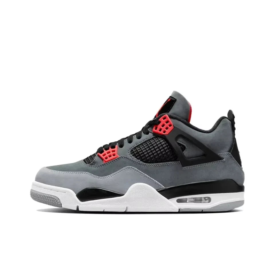 Original Nike Air Jordan 4 "Neutral Grey" "Red Cement" Comfortable Retro Basketball Shoes Men's White and Black and Red DH6927-161