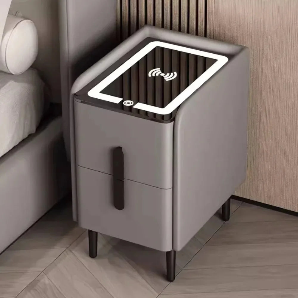 Smart Bedside Table Minimalisms Night Stand with Drawer with Wireless USB Charging Minimalism LED Ultra Smarts Bedside Table