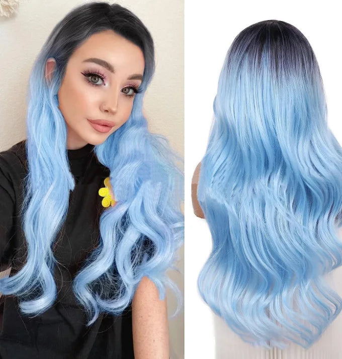 Halloween Women Cheap Wigs Synthetic Colored Hair Wavy Female Cosplay Wig Long Blue Black Ombre Purple Lolita Fashion