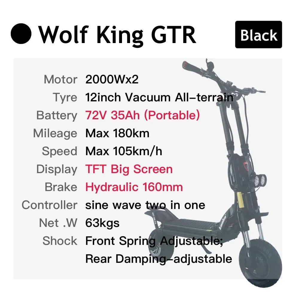 12 Inch Electric Scooter 72V 35Ah 2000Wx2 Sine Wave TFT Display Skateboard Powerful Adult Foldable