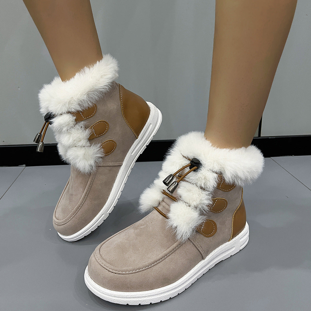 Fashion Suede Fleece Snow Boots Winter Warm Plush Round Toe Cotton Shoes Versatile Simple Short Boot For Women