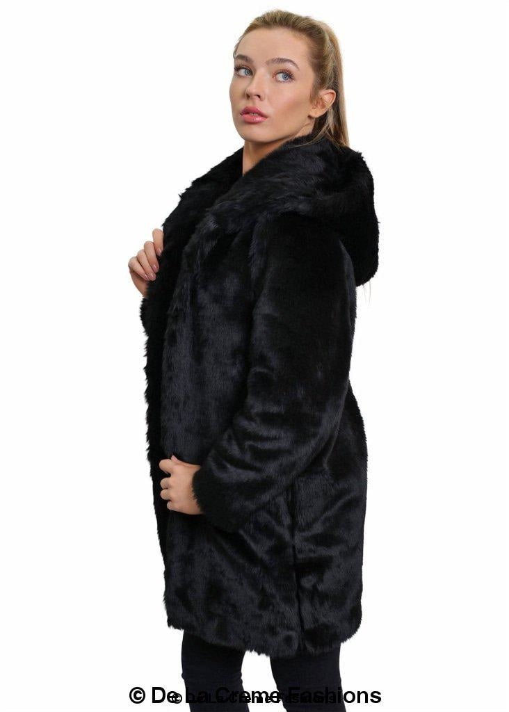 De La Creme - Women's Luxury Faux Fur Jacket Ladies Hooded Winter Coat