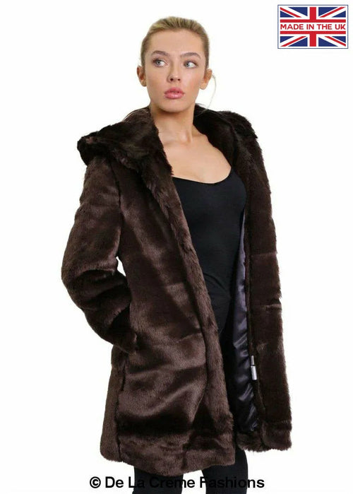 De La Creme - Women's Luxury Faux Fur Jacket Ladies Hooded Winter Coat