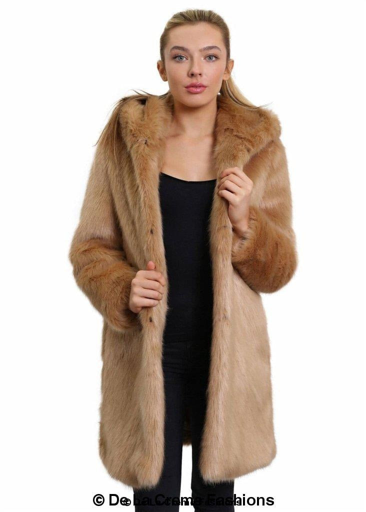 De La Creme - Women's Luxury Faux Fur Jacket Ladies Hooded Winter Coat