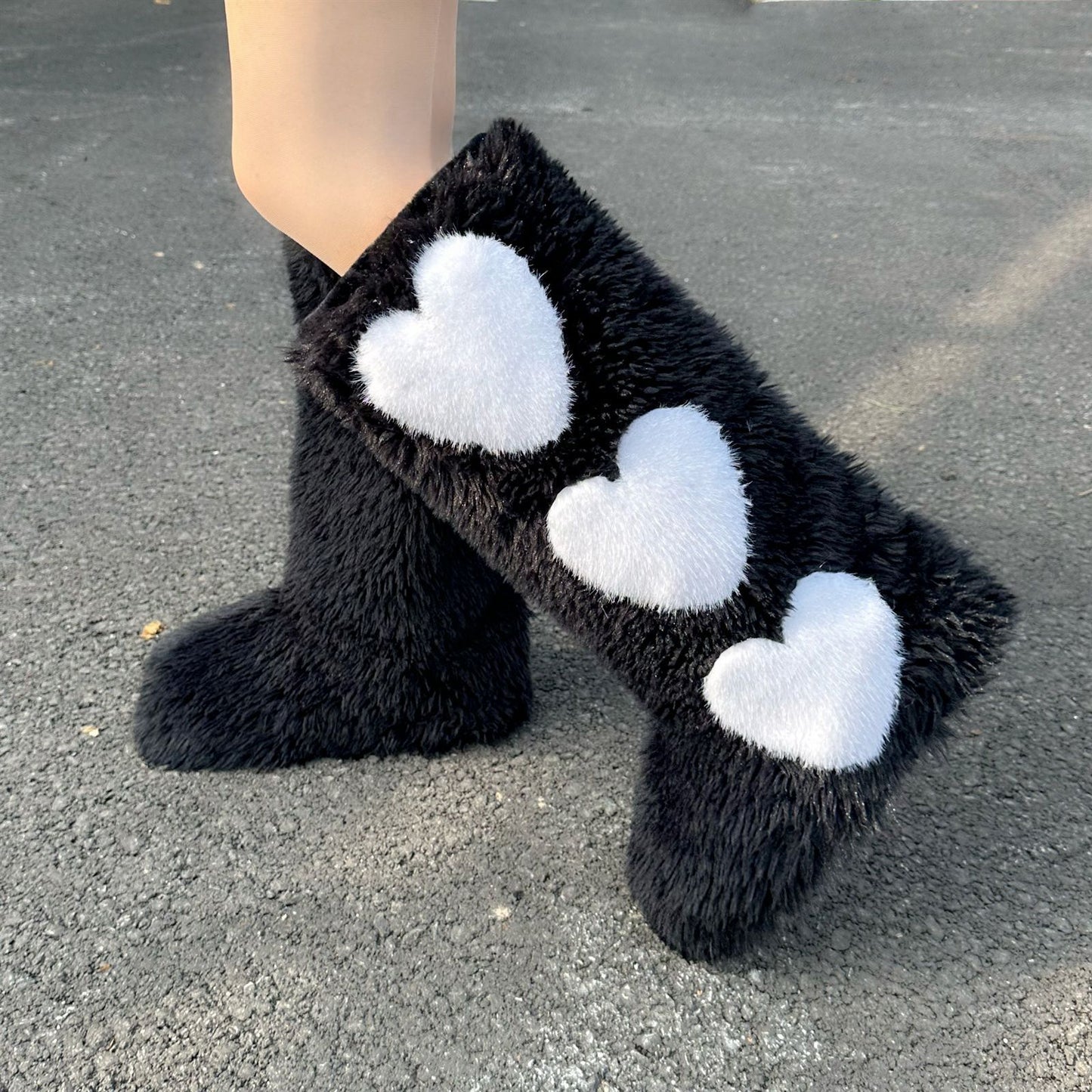 Flat Long Fur Boots Women's Fleece-lined Thick Waterproof Warm Love Snow Boots