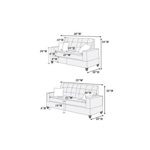 Living Room Furniture 2pc Sofa Set Sofa And Loveseat Charcoal Glossy Polyfiber Plywood Solid Pine