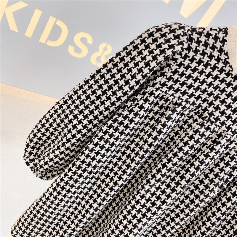 Baby Girl Houndstooth Pattern Mesh Patchwork Chanel’s Dress