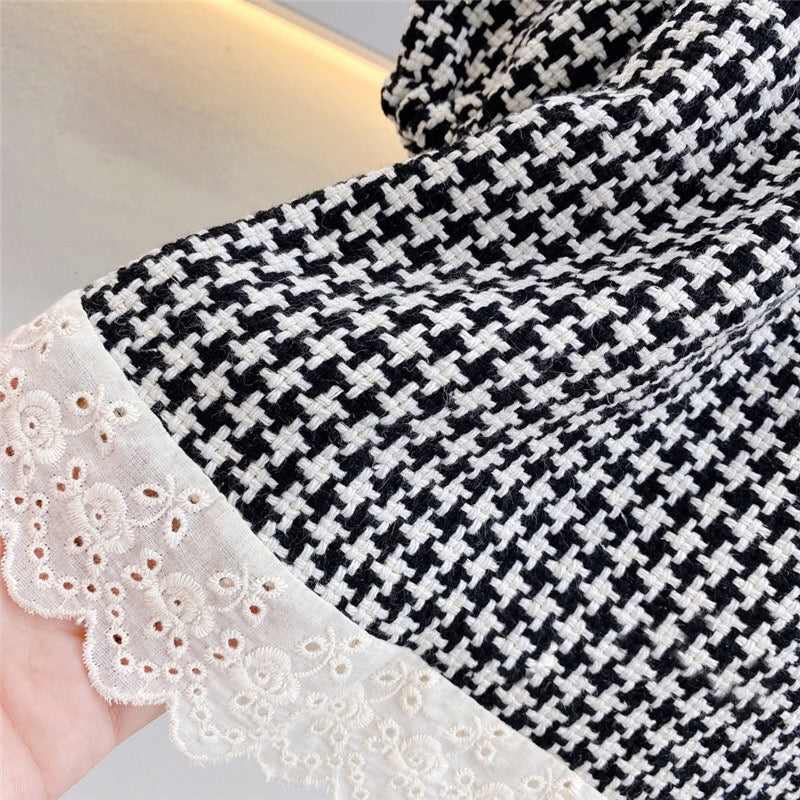 Baby Girl Houndstooth Pattern Mesh Patchwork Chanel’s Dress