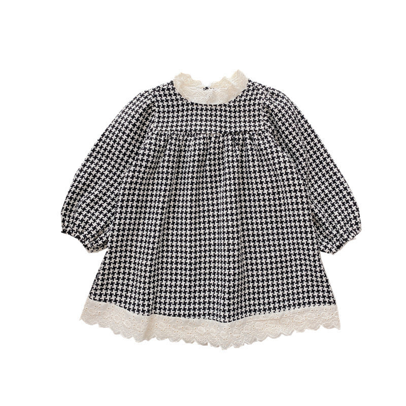 Baby Girl Houndstooth Pattern Mesh Patchwork Chanel’s Dress